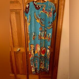 Brsy Women’s Turquoise Short-sleeve Mumu W/ Ancient Egypt Inspired Pattern